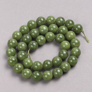Beads made of natural Canadian jadeite, smooth round beads, diameter 10 mm, length 39 cm