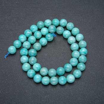 Beads on a thread of natural Amazonite stone, smooth round beads, 8 mm diameter, length 39 cm