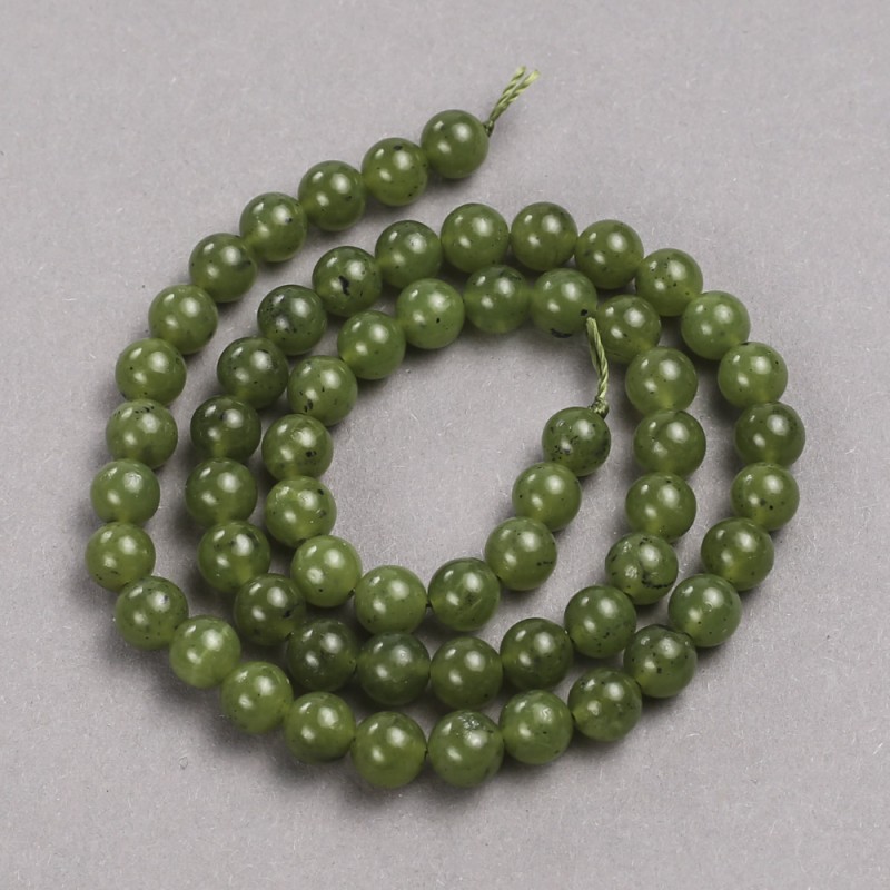 Natural stone beads Canadian Jadeite - smooth round beads, diameter 6.5 mm, length 39 cm