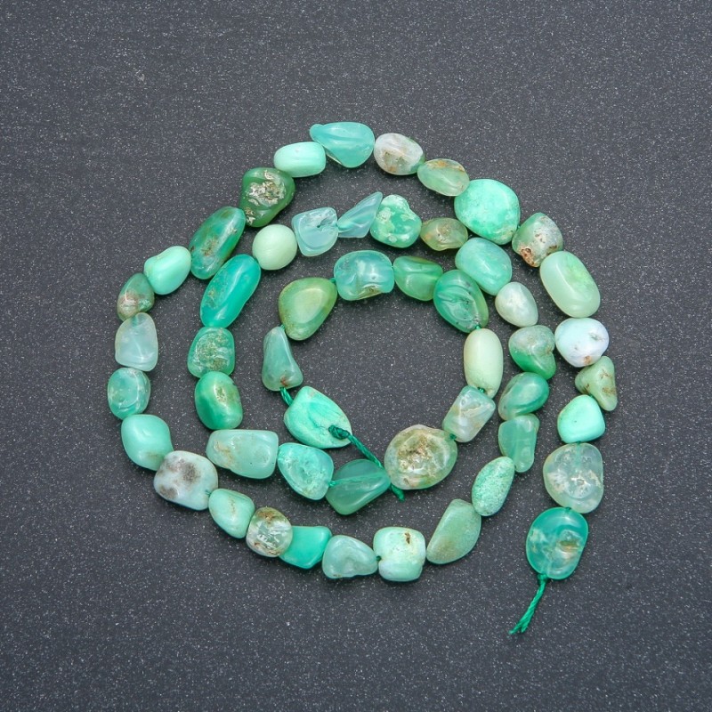 Beads on a Thread of Natural Chrysoprase, Briolette Shape, 6x7 mm Diameter, 41 cm Length +