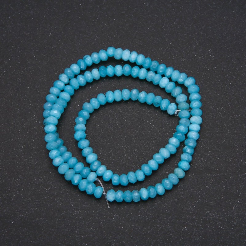Aquamarine (imitation) faceted rondelle beads, diameter 4×3 mm, 38 cm strand
