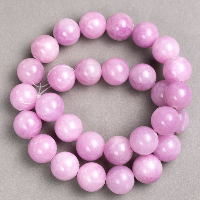 Kunzite Beads (imitation, acrylic) on transparent thread, smooth beads, diameter 14.5 mm, length 40 cm