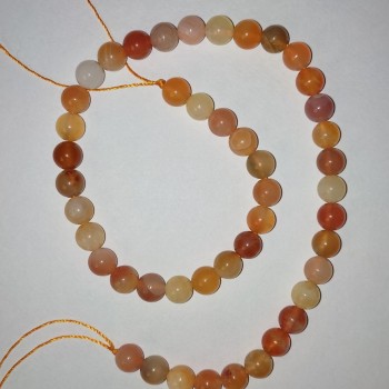 Beads on a thread, natural agate, smooth round beads, 9mm diameter, 39cm length