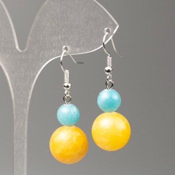 Aquamarine and Citrine Earrings (Acrylic Imitation), 14 mm diameter, 8 mm diameter, 41 mm length