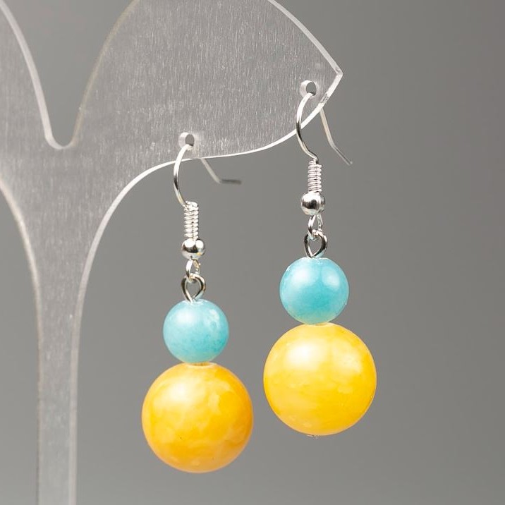 Aquamarine and Citrine Earrings (Acrylic Imitation), 14 mm diameter, 8 mm diameter, 41 mm length