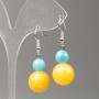 Aquamarine and Citrine Earrings (Acrylic Imitation), 14 mm diameter, 8 mm diameter, 41 mm length