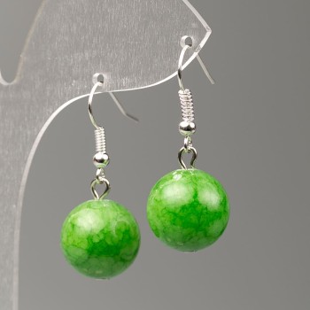 Earrings Chrysoprase (Acrylic Imitation), diameter 14 mm, length 35 mm