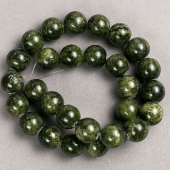 Sale! Beads on a Thread: Tinted Quartz (Acrylic Imitation) Dark Green Smooth Spheres, Diameter 14.5 mm, Length 40 cm +