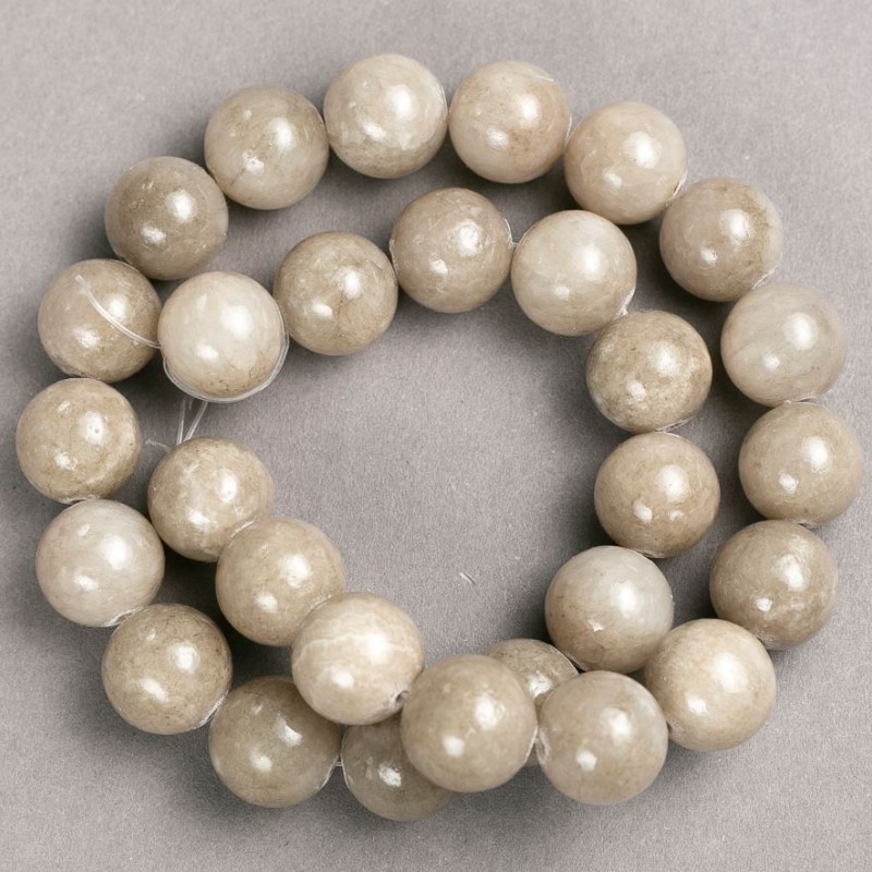 Sale! Beads on a beading thread: Gray tinted quartz imitation, smooth round beads, 14 mm diameter, 40 cm length ±