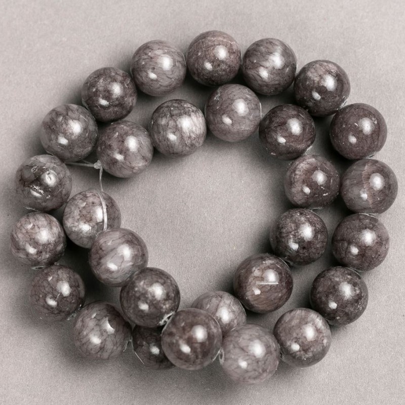 Discount! Beads on thread - Tinted Quartz (Acrylic Imitation) Dark Gray Smooth Bead, Diameter 14.5mm, Length 40cm +