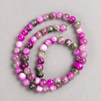 Discount! Raspberry-gray-green beads 'Agate' (imitation acrylic) on beading thread, smooth round beads, 6mm diameter, 40cm length +/-