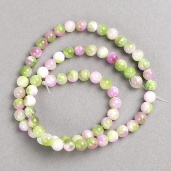 Sale! Beads Green-Pink-White 'Tourmaline' (Acrylic Imitation) on a Thread, Smooth Bead, Diameter 6 mm ±, Length 40 cm +