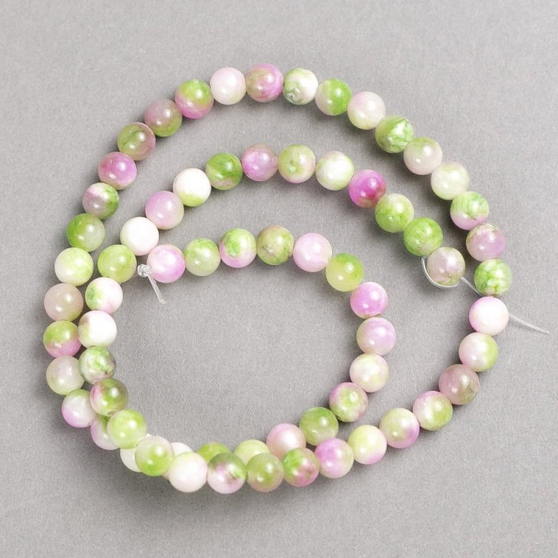Sale! Beads Green-Pink-White 'Tourmaline' (Acrylic Imitation) on a Thread, Smooth Bead, Diameter 6 mm ±, Length 40 cm +