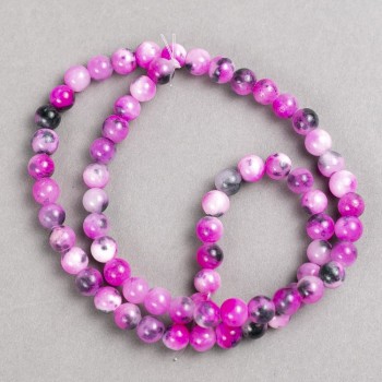 Discount! Raspberry-gray-white 'Agate' beads (imitation acrylic) on fishing line, smooth bead, 6 mm diameter +/-, length 40 cm +