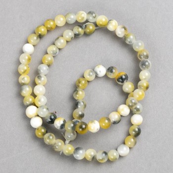 Yellow-gray-white acrylic beads on beading line, smooth round beads, 6 mm diameter, approx. 40 cm length