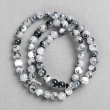 Sale! Gray-white transparent 'Hairy Quartz' (acrylic imitation) on a beading thread, smooth bead, diameter 6mm ±, length 40cm +