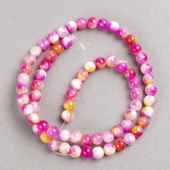 Discount! Raspberry-Yellow-White Beads «Agate» (imitation acrylic) on thread, smooth beads, diameter 6 mm, length 40 cm+
