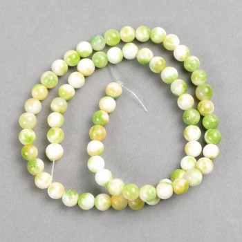 Sale! Green-yellow-white beads 'Agate' (acrylic imitation) on a fishing line - smooth beads, diameter 6 mm +/-, length 40 cm +