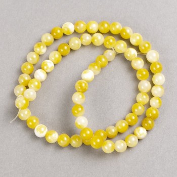 Discount! 'Jadeite' Beads yellow-lemon-white (acrylic imitation) on beading thread, smooth round bead, 6 mm diameter, 40 cm length