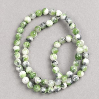 Discount! Green-gray-white 'Agate' beads (imitation acrylic) on thread, smooth beads, diameter 6mm ±, length 40cm ±