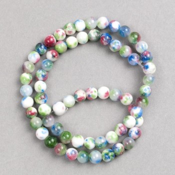 Discount! Multicolor 'Agate' Beads in dark pink, blue, white and green (imitation acrylic) on a thread, smooth bead, diameter 6 mm ± L