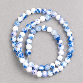 Discount! Blue-White Beads 'Sodalite' (Imitation Acrylic) on Thread, Smooth Bead, 6 mm Diameter +/-, Length 40 cm +/-