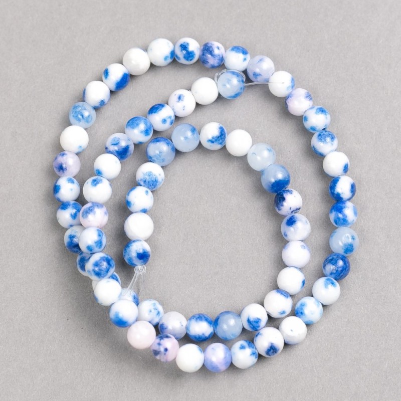 Discount! Blue-White Beads 'Sodalite' (Imitation Acrylic) on Thread, Smooth Bead, 6 mm Diameter +/-, Length 40 cm +/-