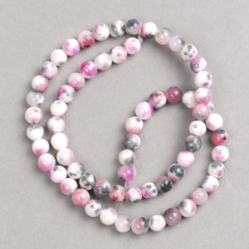 Discount! White gray-pink beads 'Rhodonite' (imitation acrylic) on a fishing line, smooth bead, diameter 6 mm ±, length 40 cm ±