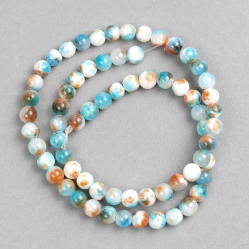 Discount! Beads white-blue-copper 'Agate' (imitation acrylic) on beading thread, smooth round beads, diameter 6 mm ±, length 40 cm ±
