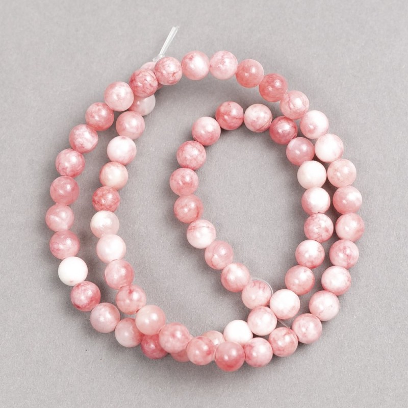 Discount! Pink-white semi-transparent 'Rhodochrosite' beads (acrylic imitation) on beading thread, smooth round beads, diameter 6mm ±, length 40cm +