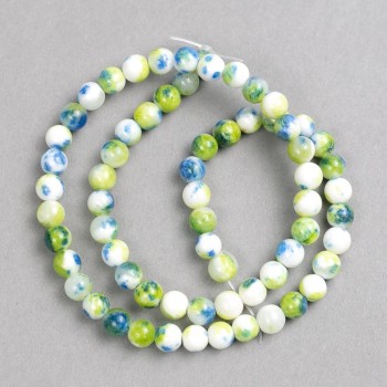 Discount! Green-blue-white 'Agate' (imitation acrylic) on a fishing line, smooth bead, diameter 6mm±, length 40cm+