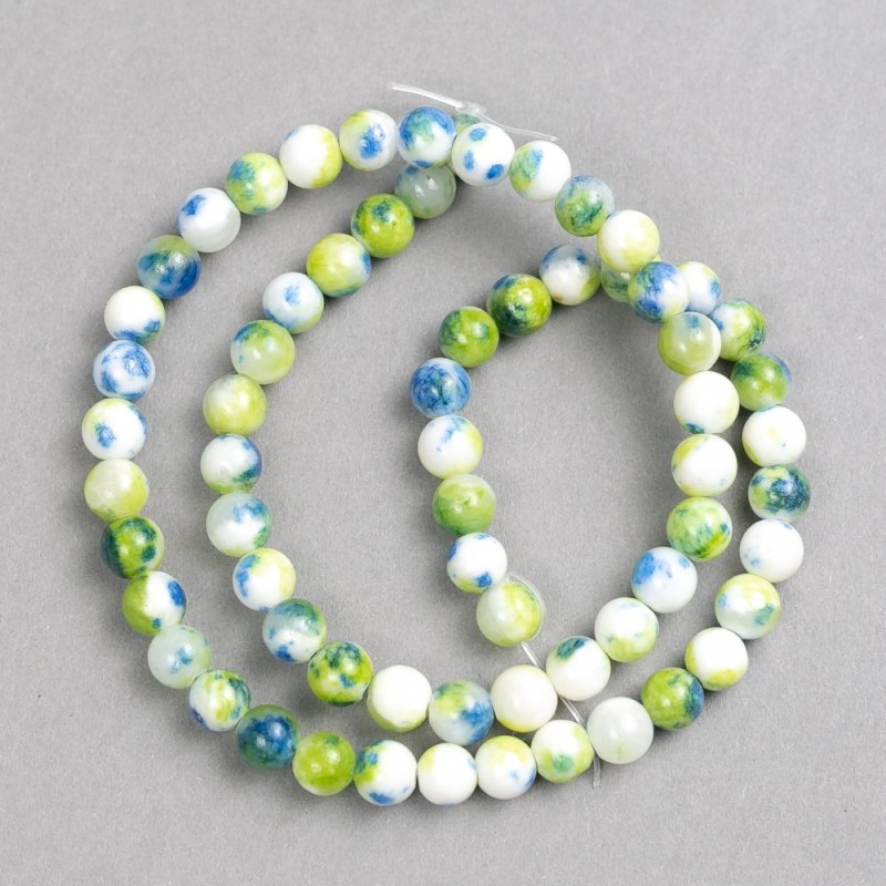 Discount! Green-blue-white 'Agate' (imitation acrylic) on a fishing line, smooth bead, diameter 6mm±, length 40cm+