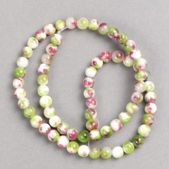 Sale! Tourmaline beads in green, dark pink, and white (imitation acrylic) on thread, smooth beads, 6mm diameter ±, length 40cm +