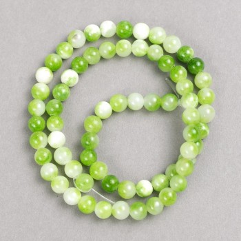 Sale! Green-white 'Agate' beads (acrylic imitation) on thread, smooth round beads, 6mm diameter, 40cm length +/-