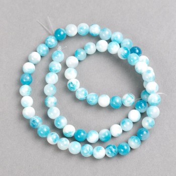 Sale! White-blue beads 'Agate' (acrylic imitation) on beading thread, smooth round bead, diameter 6 mm ±, length 40 cm ±
