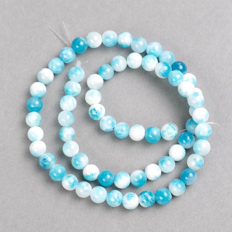 Sale! White-blue beads 'Agate' (acrylic imitation) on beading thread, smooth round bead, diameter 6 mm ±, length 40 cm ±