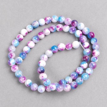 Discount! Pink-blue-white beads 'Agate' (imitation acrylic) on beading thread, smooth round bead, diameter 6mm ±, length 40cm ±