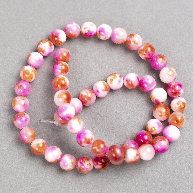 Sale! Raspberry-white-copper Agate beads (acrylic imitation) on a thread, smooth round beads, diameter 8 mm, length 40 cm