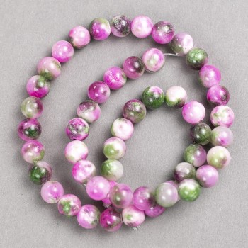 Discount! Raspberry-gray-green beads 'Agate' (imitation acrylic) on thread, smooth bead, diameter 8mm ±, length 40cm ±