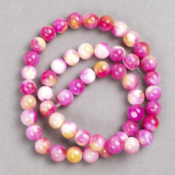 Discount! Raspberry-yellow-white beads 'Agate' (imitation acrylic) on a fishing line, smooth bead, diameter 8mm, length 40cm +