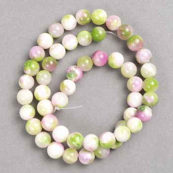 Discount! Green, pink, and white Tourmaline beads (imitation acrylic) on thread, smooth spheres, diameter 8 mm ±, length 40 cm+