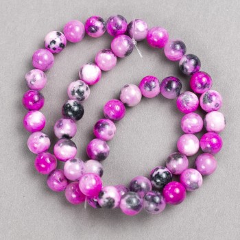 Discount! Raspberry-gray-white beads 'Agate' (imit. acrylic) on a cord, smooth bead, diameter 8mm ±, length 40 cm +