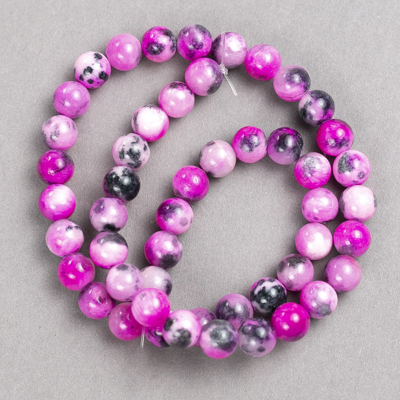 Discount! Raspberry-gray-white beads 'Agate' (imit. acrylic) on a cord, smooth bead, diameter 8mm ±, length 40 cm +