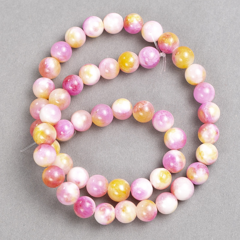Sale! Beads pink-yellow-white "Rhodochrosite" (imitation acrylic) on thread, smooth bead, diameter 8mm ±, length 40cm ±