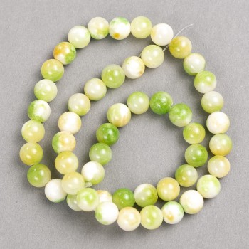 Discount! Green-Yellow-White 'Agate' Beads (Imitation Acrylic) on Thread, Smooth Bead, Diameter 8mm+-, Length 40cm +