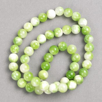 Sale! Green-white beads «Agate» (imitation acrylic) on thread, smooth round beads, 8 mm diameter ±, length 40 cm +