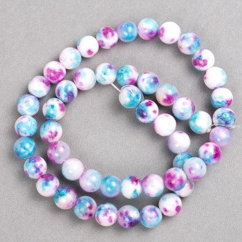 Discount! Pink-blue-white 'Agate' beads (acrylic imitation) on thread, smooth beads, diameter 8mm +-, length 40cm +
