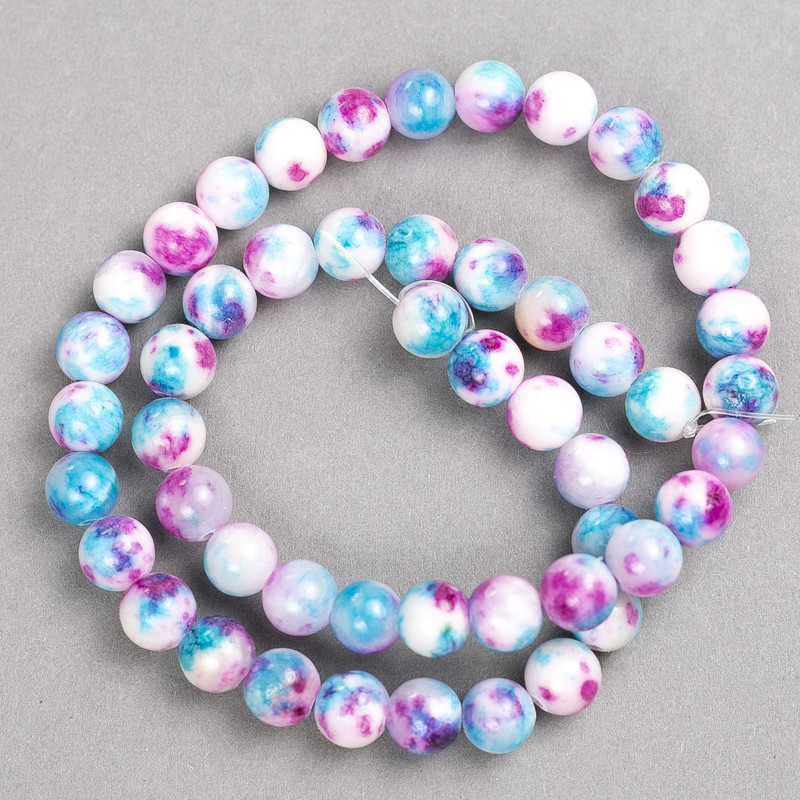 Discount! Pink-blue-white 'Agate' beads (acrylic imitation) on thread, smooth beads, diameter 8mm +-, length 40cm +