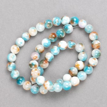 Sale! White-Blue-Brown Agate Beads (imit. acrylic) on beading thread, smooth round beads, 8 mm diameter ±, length 40 cm +