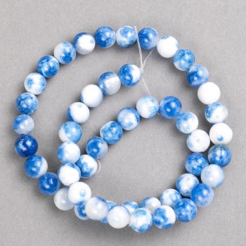 Discount! Blue-and-white beads 'Sodalite' (imitation acrylic) on thread, smooth beads, diameter 8 mm ±, length 40 cm +